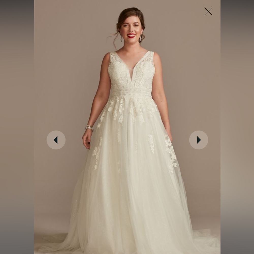 Oleg Cassini Ivory Embroidered V- Neck Wedding Dress with Sparkling Tulle Skirt - Picture 1 of 12